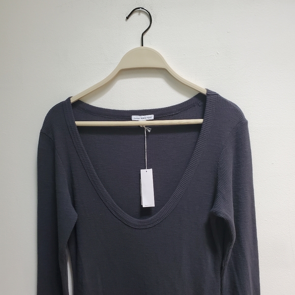 James Perse V-Neck Thermal Knit Midi Dress Elevated Basic Deep Gray Size S - Picture 6 of 14